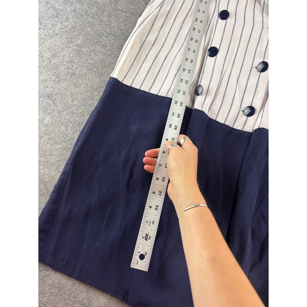 VTG Perceptions Womens 5/6 Double Breasted Pinstripe Dress Navy Nautical 80s